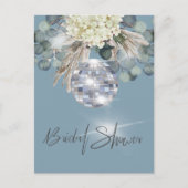Dusty Blue Floral Disco Bruids Douche Uitnodiging (Voorkant)