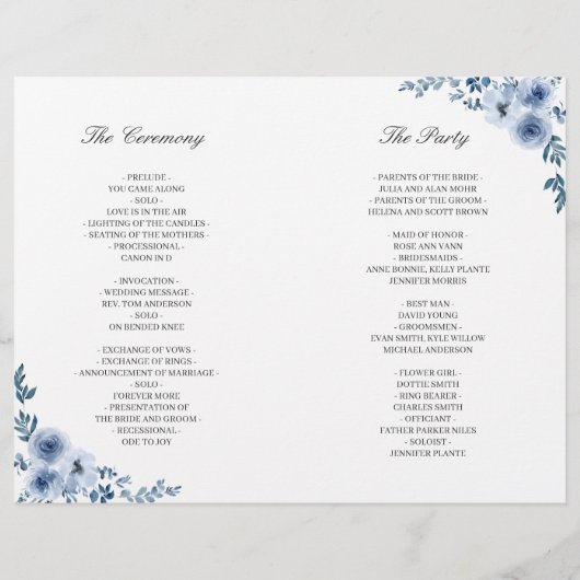 Dusty Blue Floral DIY Folded Wedding Programme (Achterkant)