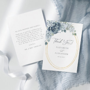Dusty Blue Floral Elegant Botanical Wedding Bedankkaart