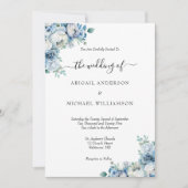 Dusty Blue Floral Elegant Formal Script Wedding Kaart (Voorkant)