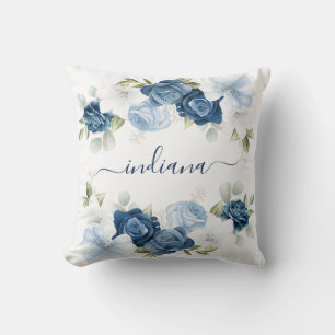Dusty Blue Floral Elegant Monogram Kussen
