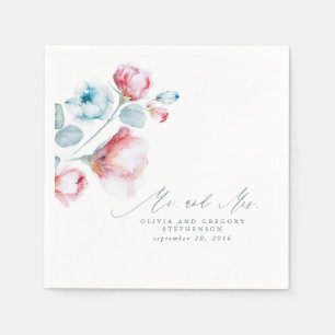 Dusty Blue Floral Elegant Mr. en Mrs Wedding Servet