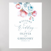 Dusty Blue Floral Elegant Wedding Welcome Sign Poster (Voorkant)
