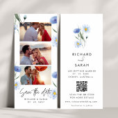 Dusty Blue Floral Elegante fotostrip Save The Date