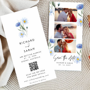 Dusty Blue Floral Elegante fotostrip Save The Date