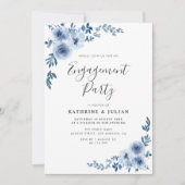 dusty blue floral engparty kaart (Voorkant)