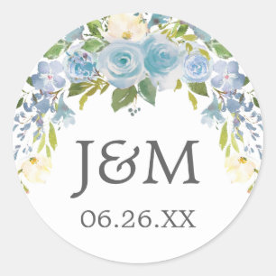 Dusty Blue Floral Envelope Seals - Favoriete Stick Ronde Sticker