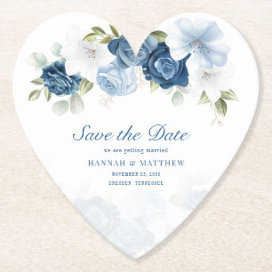 Dusty Blue Floral Eucalyptus Save the Date Kartonnen Onderzetters
