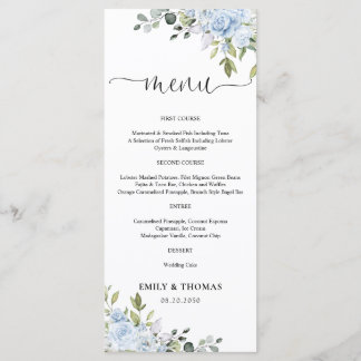 Dusty Blue Floral Eucalyptus Wedding Menu