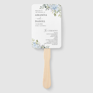 Dusty Blue Floral Eucalyptus Wedding Program Hand Handwaaier