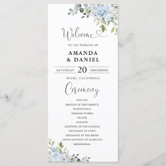 Dusty Blue Floral Eucalyptus Wedding Program Programma