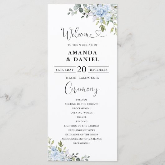Dusty Blue Floral Eucalyptus Wedding Program Programma (Voorkant)