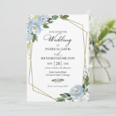 Dusty Blue Floral Faire-part de mariage géométriqu (Debout devant)