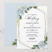 Dusty Blue Floral Faire-part de mariage géométriqu (Devant / Derrière)