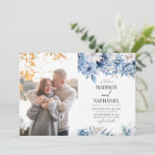 Dusty Blue Floral Flowers Custom Afbeelding Weddin Kaart (Staand voorkant)