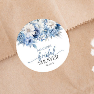 Dusty Blue Floral Flowers Vrijgezellenfeest Ronde Sticker
