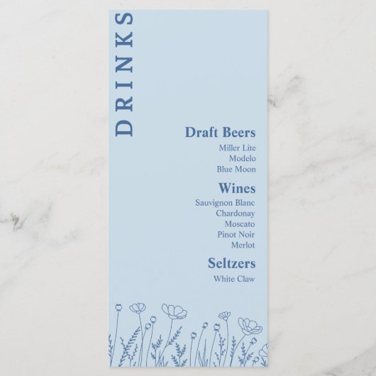 Dusty Blue Floral Food and Dracks Menu (Dos)