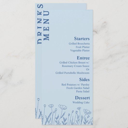 Dusty Blue Floral Food and Dracks Menu (Devant / Derrière)
