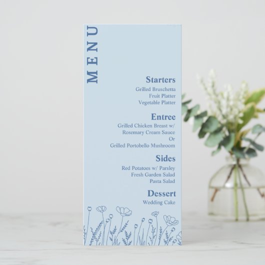 Dusty Blue Floral Food and Dracks Menu (Debout devant)