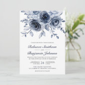 Dusty Blue Floral Foto Collage QR Code Weddenschap Kaart (Staand voorkant)