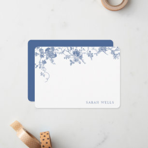 Dusty Blue Floral Frans toilet gepersonaliseerd Notitiekaartje