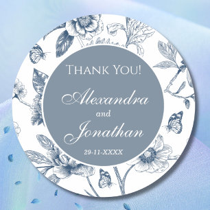 Dusty Blue Floral Franse bruiloft Dank u Ronde Sticker