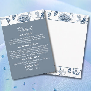 Dusty Blue Floral French Wedding Details Informatiekaartje