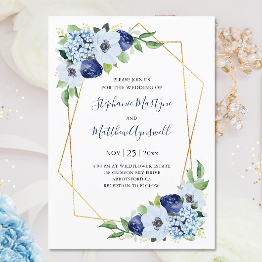 Dusty Blue Floral Geometrische bruiloft Kaart