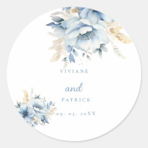 Dusty Blue Floral Geometrische Lijst Bloom Wedding Ronde Sticker