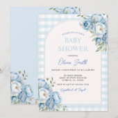 Dusty Blue Floral Gingham Baby shower Kaart (Voorkant / Achterkant)