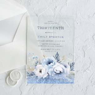 Dusty Blue Floral Girls 13e verjaardagsfeestje Acryl Uitnodigingen