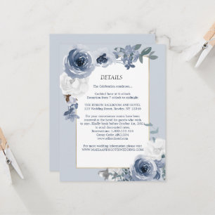 Dusty Blue Floral Gold Mariage Détails Carte