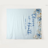 Dusty Blue Floral Gold Wandkleed (Voorkant (horizontaal))