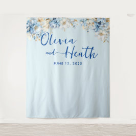 Dusty Blue Floral Gold Wandkleed