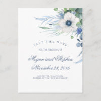 Dusty Blue Floral Green Modern Save the Date