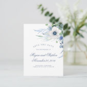 Dusty Blue Floral Green Modern Save the Date Aankondigingskaart (Staand voorkant)