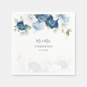 Dusty Blue Floral Greenery Botanical Wedding Paper Servet