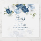 Dusty Blue Floral Greenery Botanical Wedding Sparkling Wijnetiket (Enkel label)