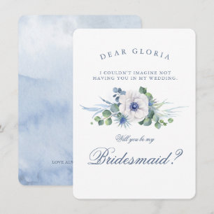 Dusty Blue Floral Greenery Bridesmaid Voorstel Kaart