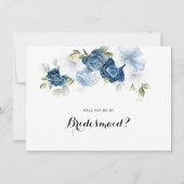 Dusty Blue Floral Greenery Bridesmaid Voorstel Kaart (Voorkant)