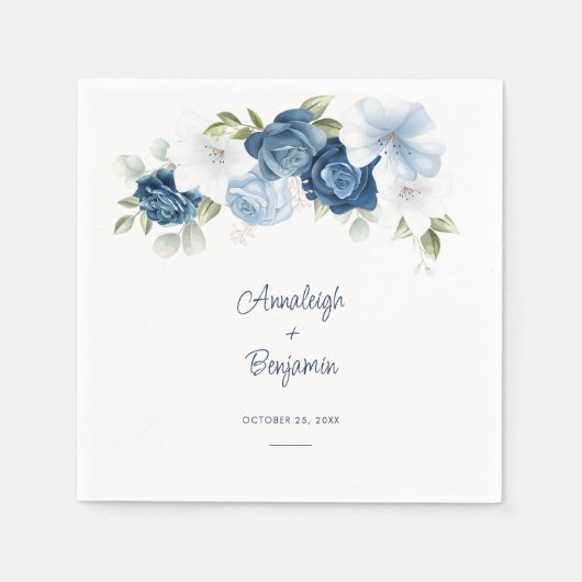 Dusty Blue Floral Greenery Foliage Wedding Servet (Voorkant)
