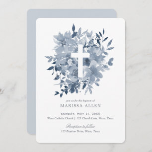 Dusty Blue Floral Greenery Neutral Baptisme Kaart
