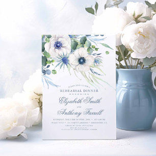Dusty Blue Floral Greenery Rehearsal Dinner Kaart