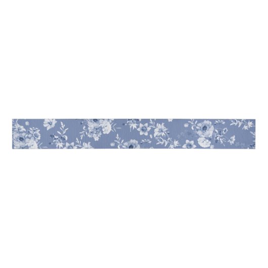 Dusty Blue Floral Grosgrain Ribbon Grosgrain Lint (Voorkant)