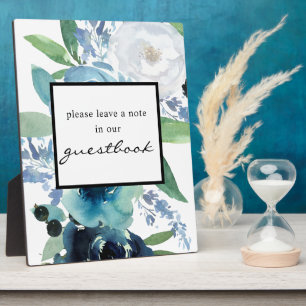 Dusty Blue Floral Guestbook Sign Easel Black Fotoplaat
