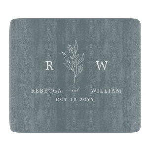 Dusty Blue Floral Handgeschreven Script Pas getrou Snijplank