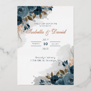 Dusty Blue Floral I Foil Faire-part de mariage
