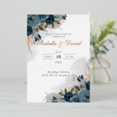 Dusty Blue Floral I Foil Faire-part de mariage (Debout devant)