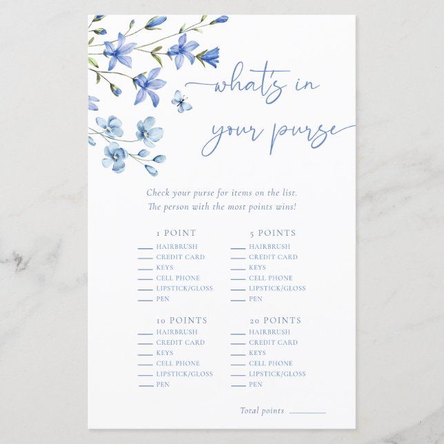 Dusty Blue Floral in je tas Vrijgezellenfeest spel (Voorkant)