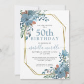 Dusty Blue Floral Invitation 50e anniversaire (Devant)